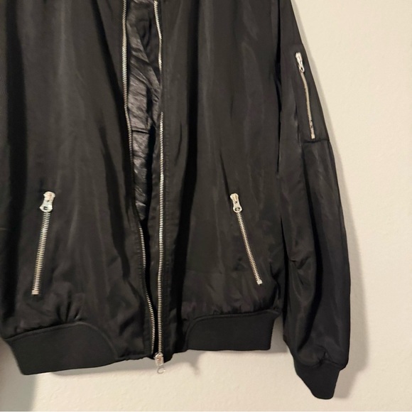 Women’s Lush Black Bomber Jacket with Silver Zippers Medium - Picture 9 of 14